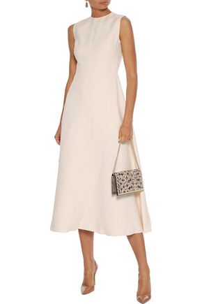 Valentino Flared Floral-appliquéd Wool And Silk-blend Cady Midi Dress In Ivory