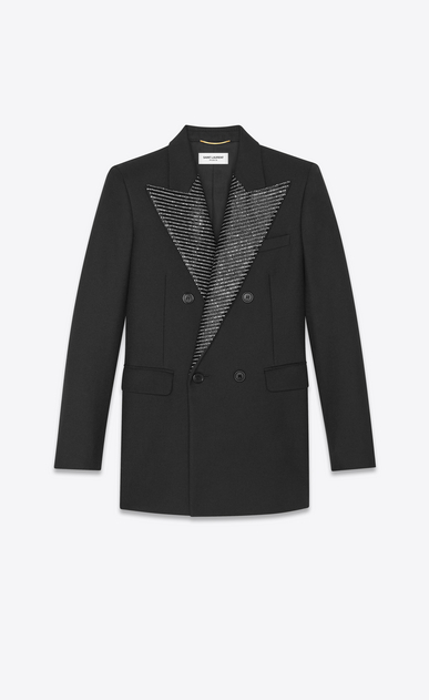 Blazer with bead- and crystal-embroidered collar