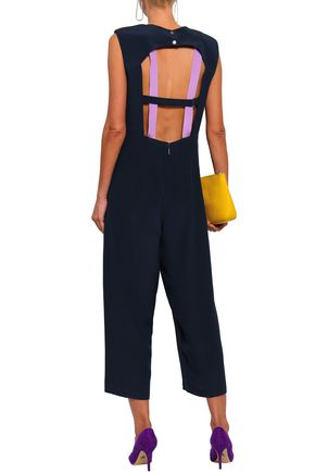 Click to view more detailed imagery on our partner's website Tibi Woman Cropped Cutout Silk-crepe Jumpsuit Navy