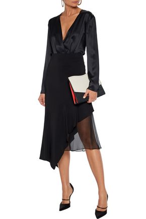 Cushnie Woman Wrap-effect Silk-satin And Stretch-jersey Bodysuit Black