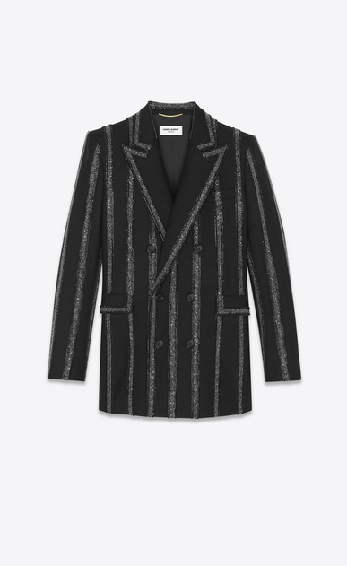 Double breasted blazer in gabardine with wide embroidered stripes