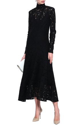 By Malene Birger Woman Fluted Corded Lace Turtleneck Midi Dress Black ...