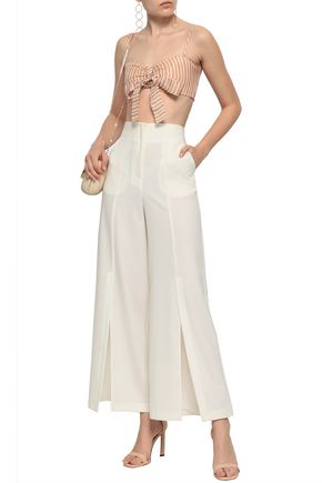 Click to view more detailed imagery on our partner's website Zimmermann Painted Heart Bow-detailed Striped Linen And Silk-blend Gauze Bra Top In Blush