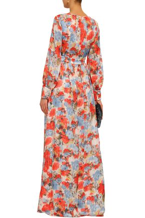 Tasseled floral-print plissé-georgette gown | MIKAEL AGHAL | Sale up to ...