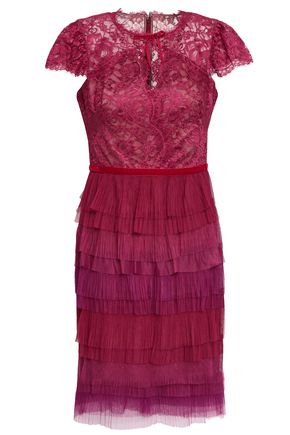 Marchesa Notte Up To 70 Off Us The Outnet Marchesa Notte Tiered Tulle And Lace Gown