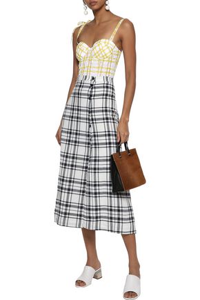 Click to view more detailed imagery on our partner's website Rosie Assoulin Woman Cropped Checked Seersucker Bustier Top Sage Green