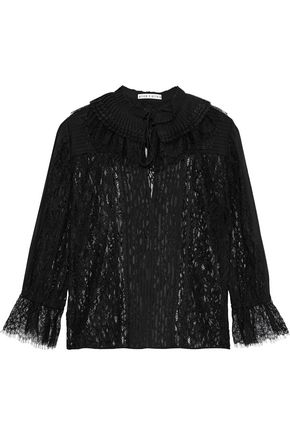 ALICE + OLIVIA Pauletta pintucked chiffon and corded lace blouse