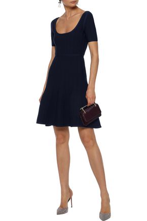 Click to view more detailed imagery on our partner's website Herve Leger HervÉ LÉger Woman Flared CloquÉ-knit Mini Dress Navy