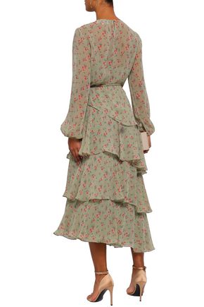 Tiered floral-print chiffon midi dress | MIKAEL AGHAL | Sale up to 70% ...