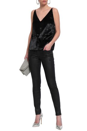 Click to view more detailed imagery on our partner's website J Brand Woman Lucy Crushed-Velvet And Silk Crepe De Chine Camisole Black
