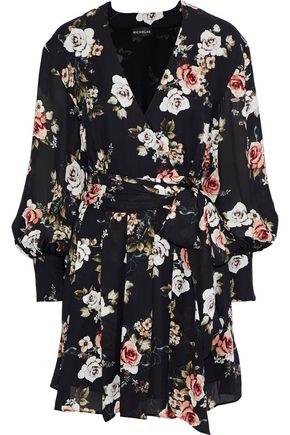 Black Rose Applique Crepe Dress