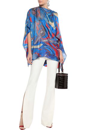 Click to view more detailed imagery on our partner's website Rosie Assoulin Woman Draped Printed Satin-Twill Blouse Blue