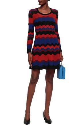 M Missoni Color-block Pointelle-knit Mini Dress In Crimson