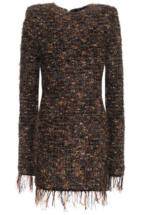 BALMAIN Fringed tweed mini dress