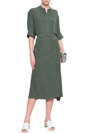 silk midi shirt dress