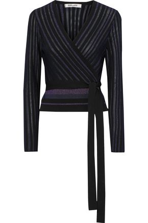 DIANE VON FURSTENBERG Laren metallic ribbed-knit wrap top