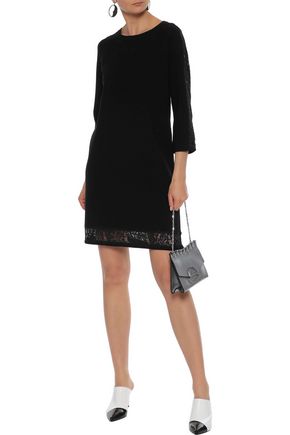 Click to view more detailed imagery on our partner's website Milly Woman Lace-Trimmed Stretch-Knit Mini Dress Black
