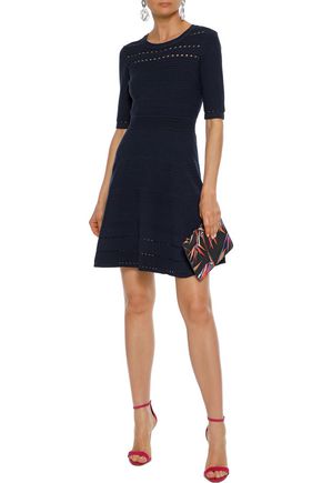 Click to view more detailed imagery on our partner's website Milly Woman Flared Knitted Mini Dress Navy