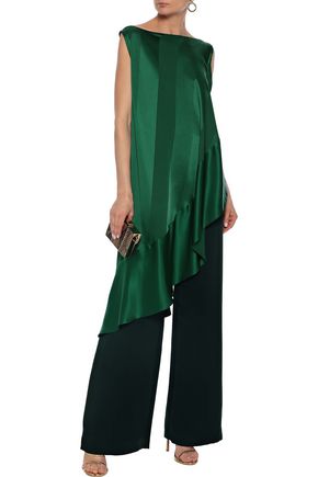 Zac Posen Woman Asymmetric Silk-satin Jacquard Tunic Forest Green