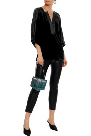 Click to view more detailed imagery on our partner's website Elie Tahari Woman Nolia Satin-Trimmed Velvet Blouse Black