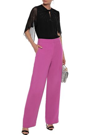Click to view more detailed imagery on our partner's website Elie Tahari Woman Yona Studded Chiffon-Paneled Silk Crepe De Chine Blouse Black