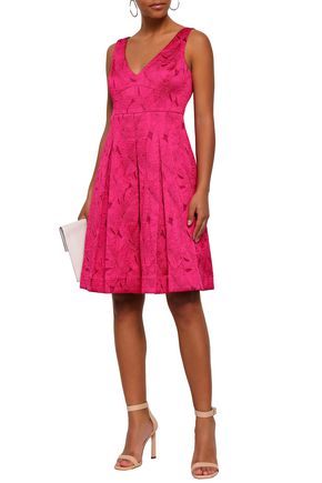 Click to view more detailed imagery on our partner's website Elie Tahari Woman Camelia Pleated Jacquard Dress Fuchsia