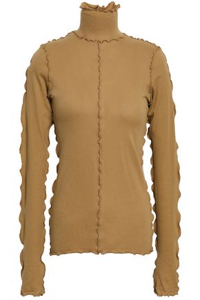 ANN DEMEULEMEESTER Ruffled-trimmed cotton-jersey turtleneck top