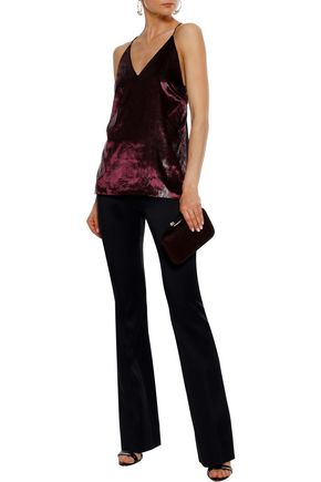 Click to view more detailed imagery on our partner's website Elie Tahari Woman Wenona Metallic Velvet And Crepe De Chine Camisole Plum