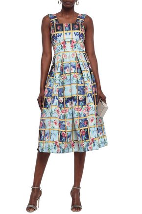 Click to view more detailed imagery on our partner's website Mary Katrantzou Woman Pleated Printed Faille Midi Dress Sky Blue