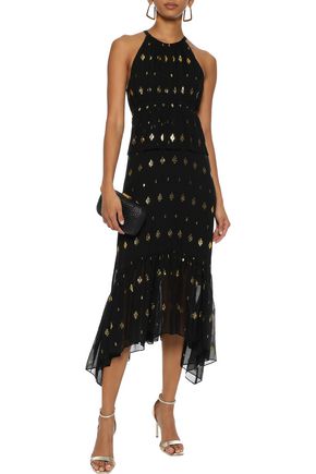 Click to view more detailed imagery on our partner's website A.l.c Rosa Metallic Fil Coupé Silk-blend Georgette Midi Dress In Black