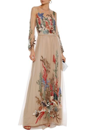 Alberta Ferretti Woman Embellished Tulle Gown Antique Rose