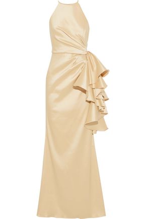 badgley mischka pleated gown