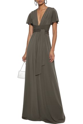 Click to view more detailed imagery on our partner's website Halston Heritage Woman Split-Front Stretch-Jersey Gown Leaf Green