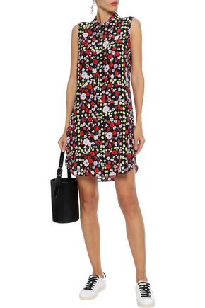Click to view more detailed imagery on our partner's website Equipment Woman Janna Floral-Print Washed-Silk Mini Shirt Dress Black
