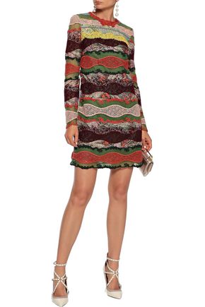 Valentino Paneled Printed Cotton-gauze, Lace And Point D'esprit Mini Dress In Multicolor