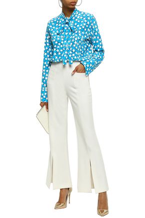 Valentino Pussy-bow Printed Silk-crepe Shirt In Blue
