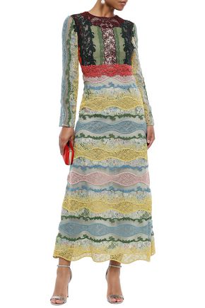 Valentino Paneled Broderie Anglaise, Point D'esprit And Cotton-blend Guipure Lace Midi Dress In Light Blue