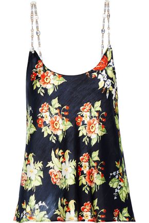 PACO RABANNE Chain-trimmed floral-print charmeuse camisole