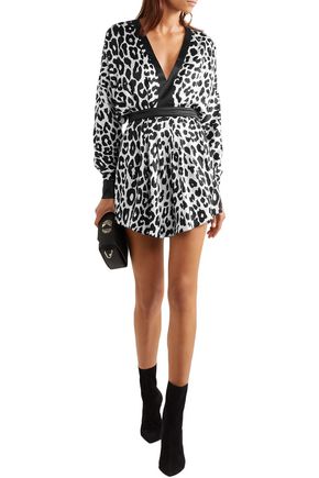 Balmain Woman Leopard-print Silk-satin Mini Dress White