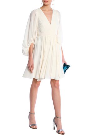 Click to view more detailed imagery on our partner's website Halston Heritage Woman Wrap-Effect Pleated Chiffon Dress Cream