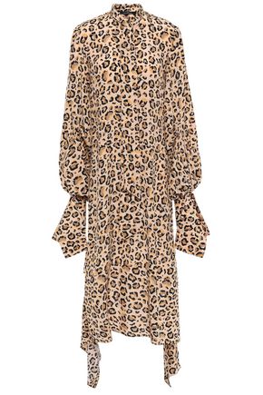 ROKH Draped leopard-print silk crepe de chine midi dress