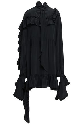 ROKH Ruffled gathered crepe de chine dress