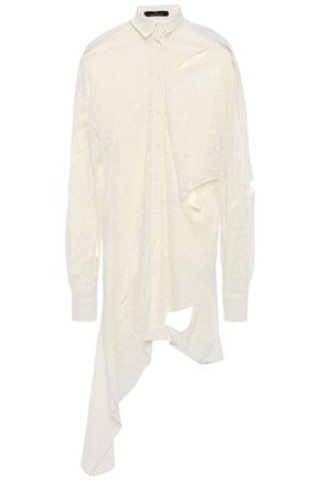 ROKH Draped cutout cotton-blend lace shirt