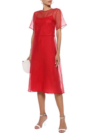 Mansur Gavriel Woman Silk-Organza Midi Dress Tomato Red | ModeSens