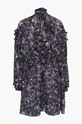 IRO Equate pussy-bow printed silk crepe de chine mini dress