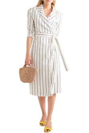 Click to view more detailed imagery on our partner's website Rosie Assoulin Woman Striped Linen Wrap Dress Ivory