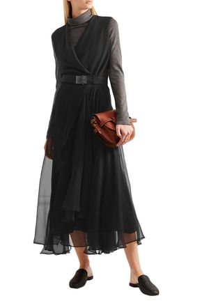 Click to view more detailed imagery on our partner's website Brunello Cucinelli Belted Crepe And Chiffon Maxi Dress In Black