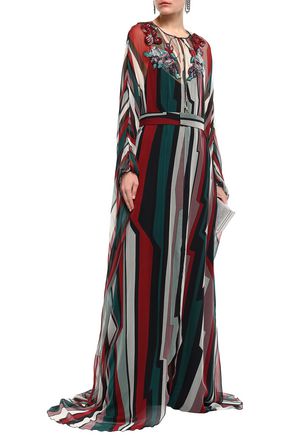 Zuhair Murad Woman Embellished Striped Silk-voile Kaftan Multicolor