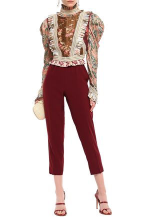Click to view more detailed imagery on our partner's website Zimmermann Fleeting Braided Cropped Pintucked Floral-print Silk-broadcloth Blouse In Antique Rose