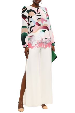 Emilio Pucci Appliquéd Sequin-embellished Printed Silk Crepe De Chine Blouse In Baby Pink
